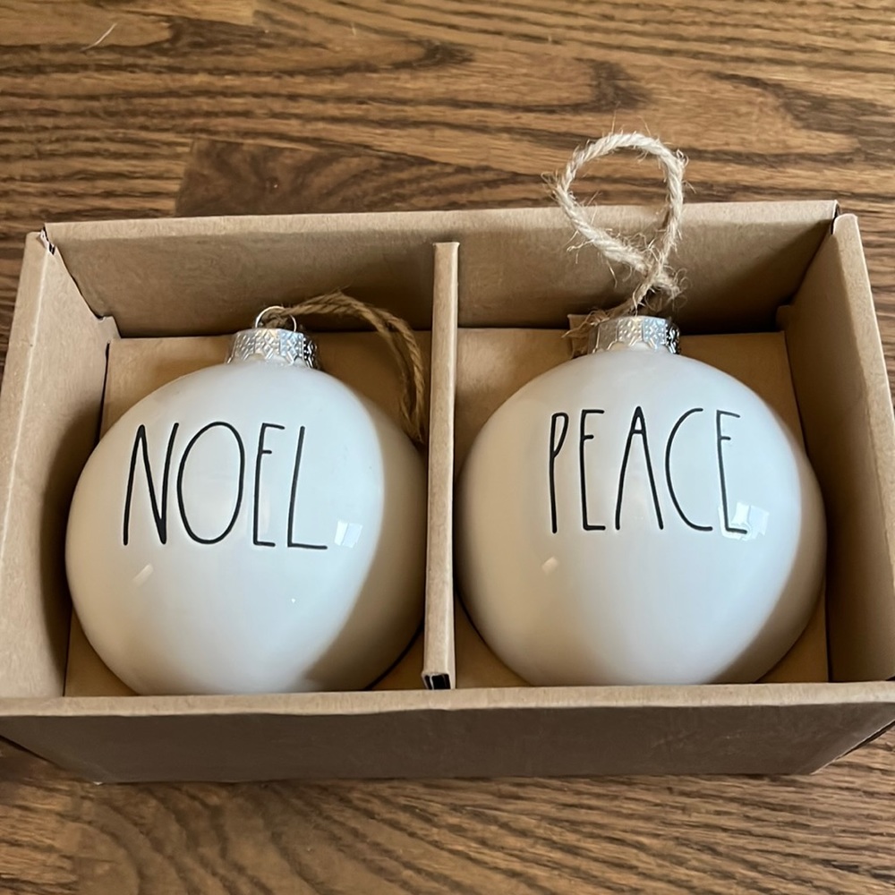 Rae Dunn Set of 2 Ceramic Christmas Ornaments (Noel and Peace)